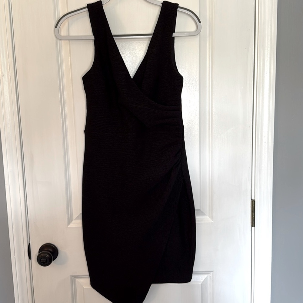 Bisou Bisou Black Asymmetrical Sheath Dress V-neck